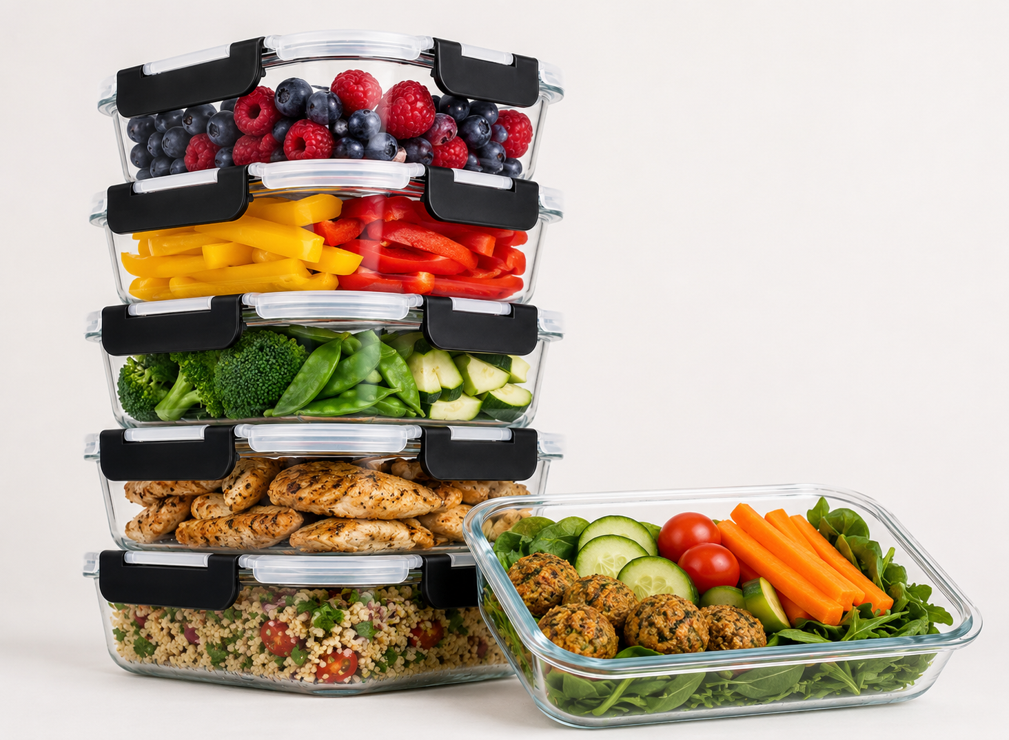 XEMM Glazen Meal Prep Bakjes - 1 Liter - 6 Stuks