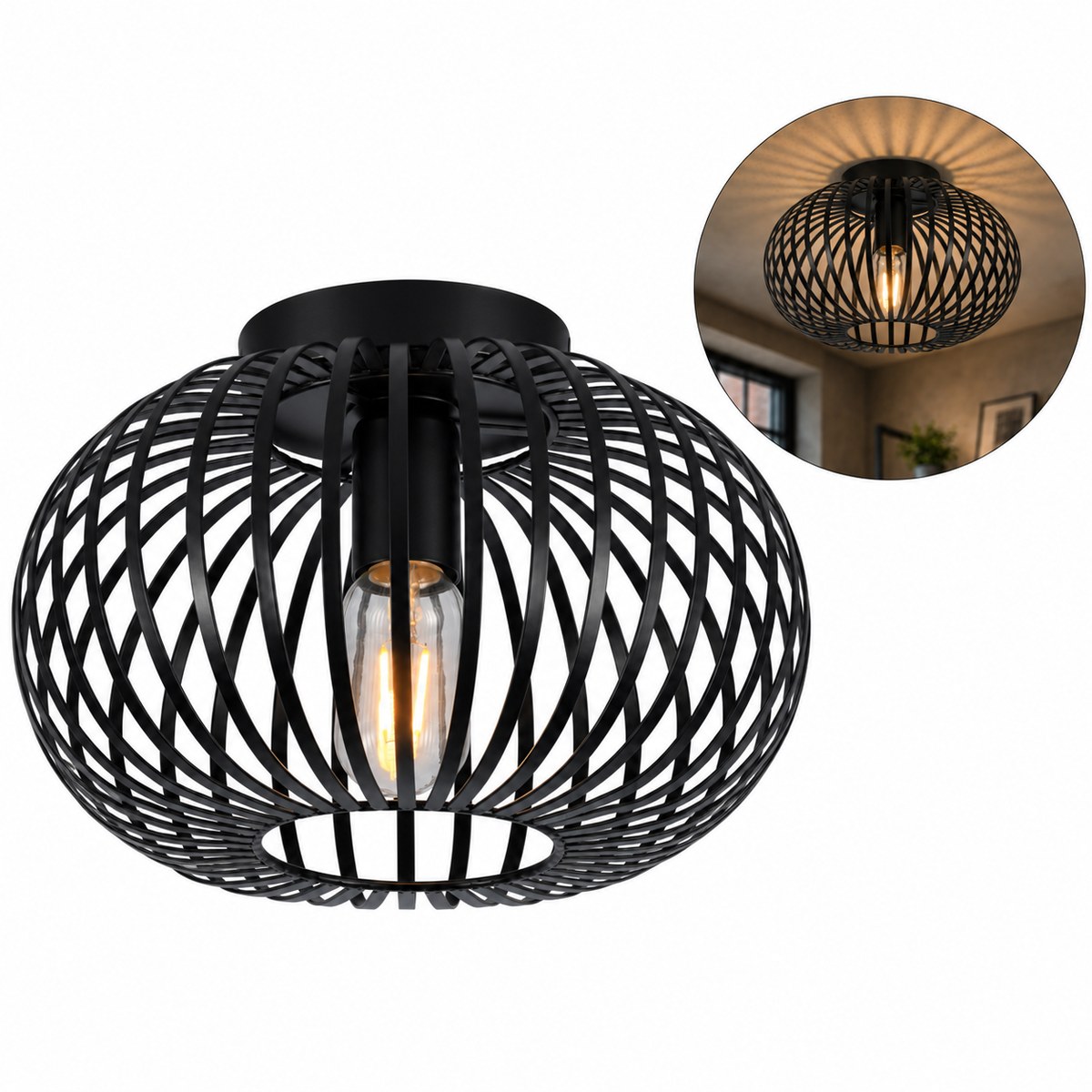 XEMM Plafondlamp Industrieel - Metaal - Zwart