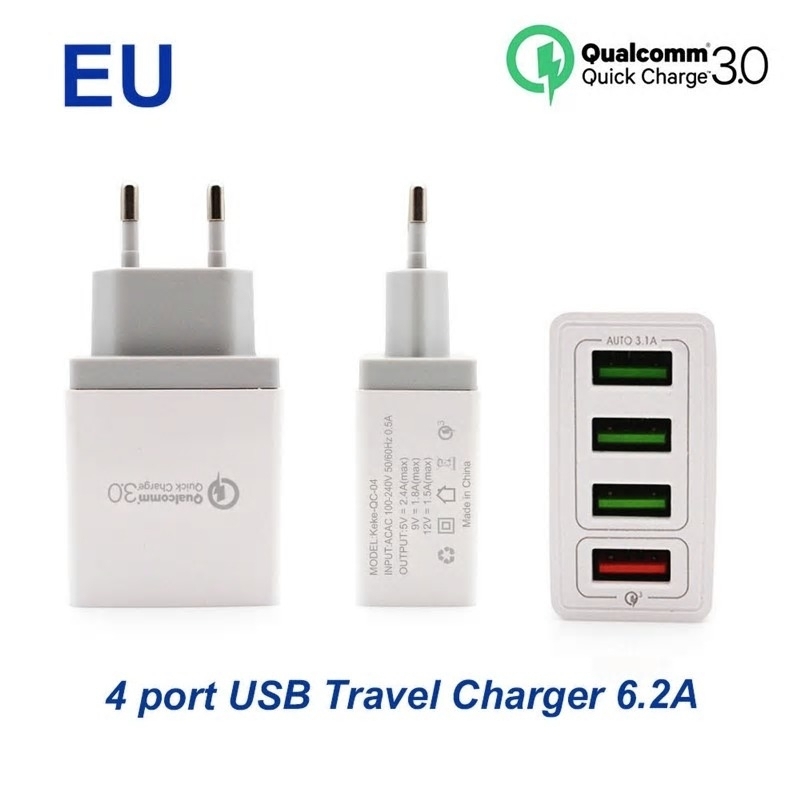 4 poorts USB Fast Charger, voor o.a. iPhone en Samsung