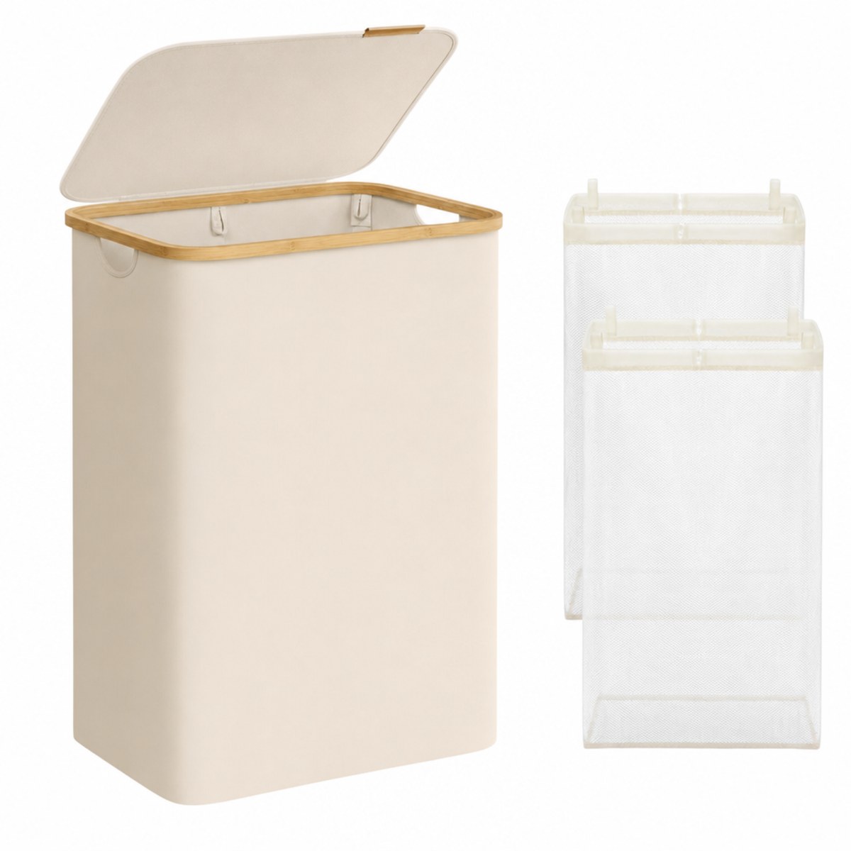 XEMM Wasmand met Deksel - 130 liter - 2 Vakken - Uitneembare Waszakken